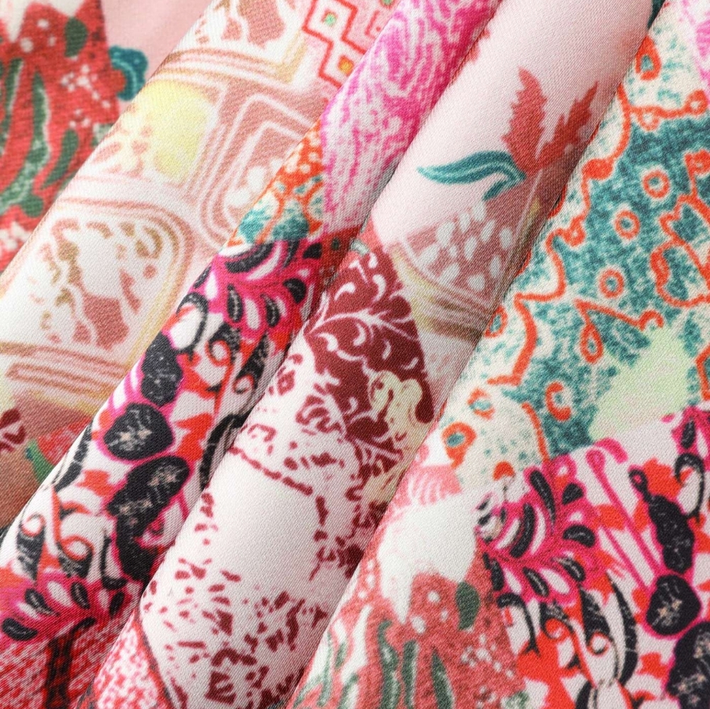 Brand New Unique Florals & Paisley Patchwork Silky A-Line Red Mini Dress - Picture 2 of 10